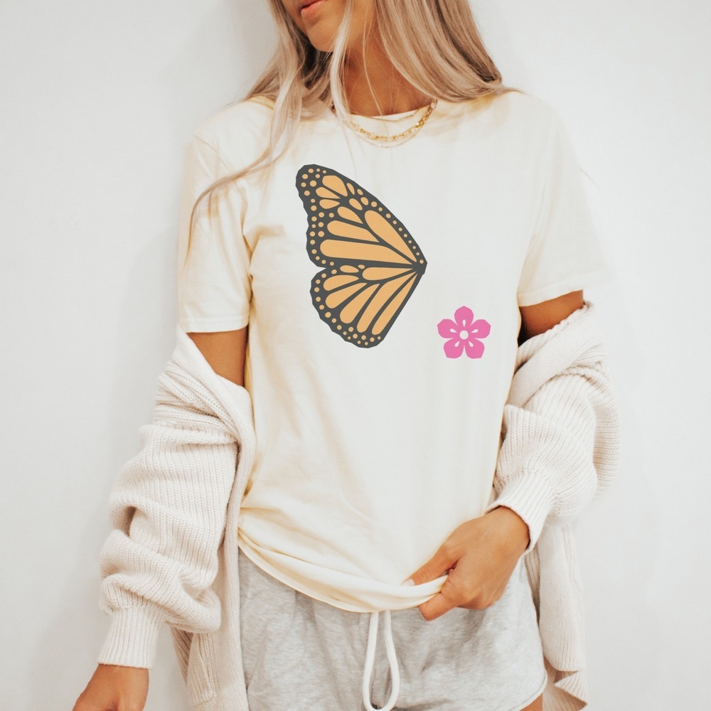 Monarch Wing Catching a Pink Wildflower Tee